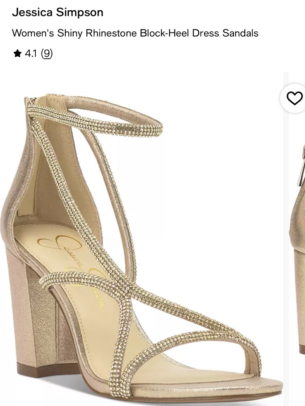 Jessica Simpson Metallic Gold Rhinestone Block Heel Sandals